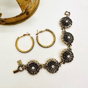 Vintage Rhinestone Flower Bracelet & Earrings